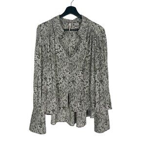 Free People Grey Snake Skin Print Button Up Long Sleeve Top Medium